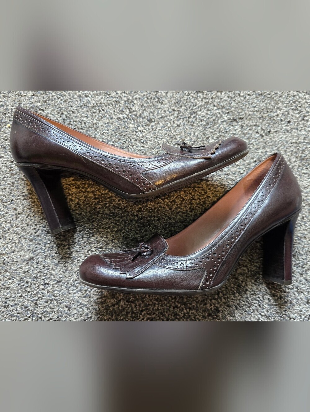 VTG Nine West Oksana Brown Leather Kiltie Brogue Pumps Heeled Loafers Size 8.5 - Picture 5 of 10